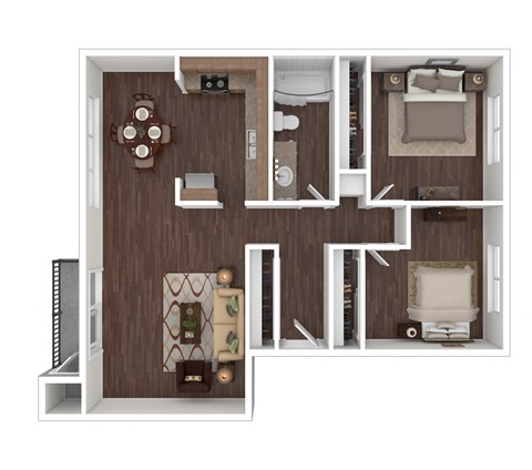 Floor plan for 2 beds, 1 bath, 920 sqft